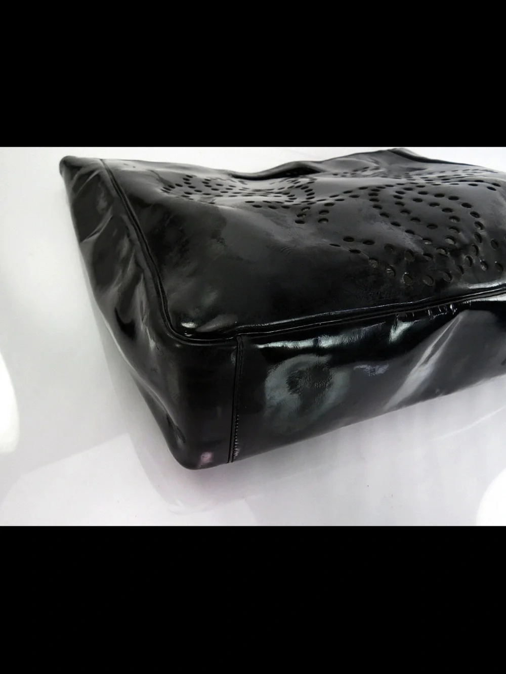 CHANEL Black Patent Stud-Embellished Tote with Matching Pouch